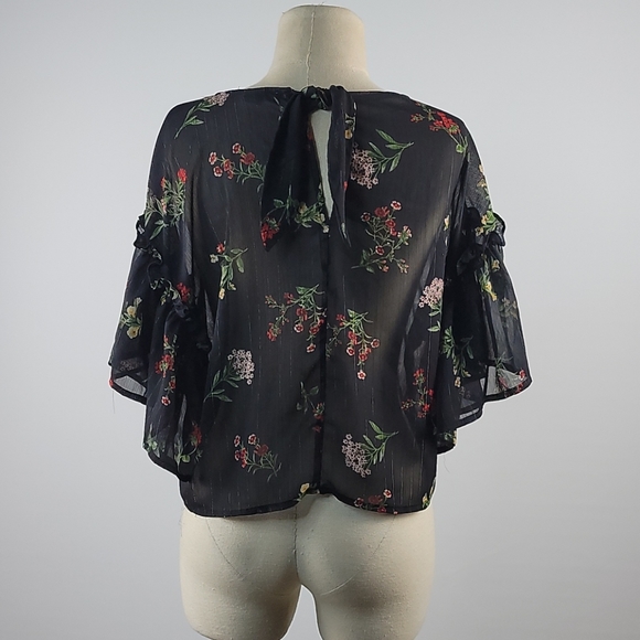 Forever 21 black mesh flower top - Picture 5 of 6